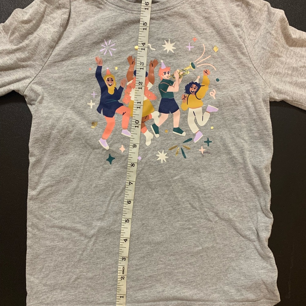 Cat & Jack Girls' 'Celebrate' Long Sleeve Heather Gray Graphic T-Shirt (Size: S)